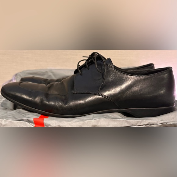 MENS PRADA VINTAGE BLACK LEATHER OXFORD LACE-UP DRESS SHOE W/ DUST BAG - SIZE 11